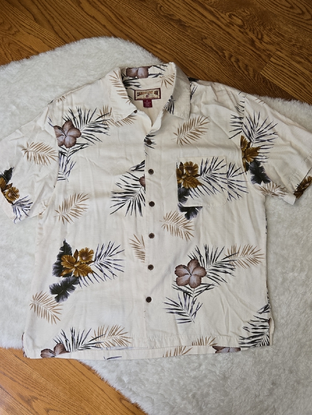 Caribbean Joe Hawiian Button Down Shirt, Mens Size Extra Large
